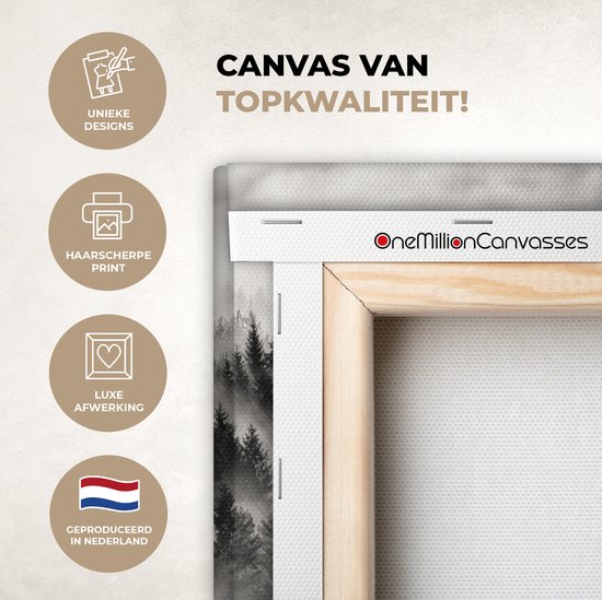 Peinture sur toile - Arbres - Brouillard - Forêt - Paysage - Peintures sur toile - 20x30 cm - Photo sur toile - Canvasdoek