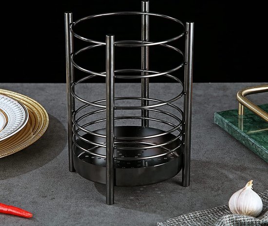 Porte-ustensiles Cuisine Inox Noir Et Cuivre - Rangement élégant Pour Spatules, Pinces, Accessoires De Cuisine