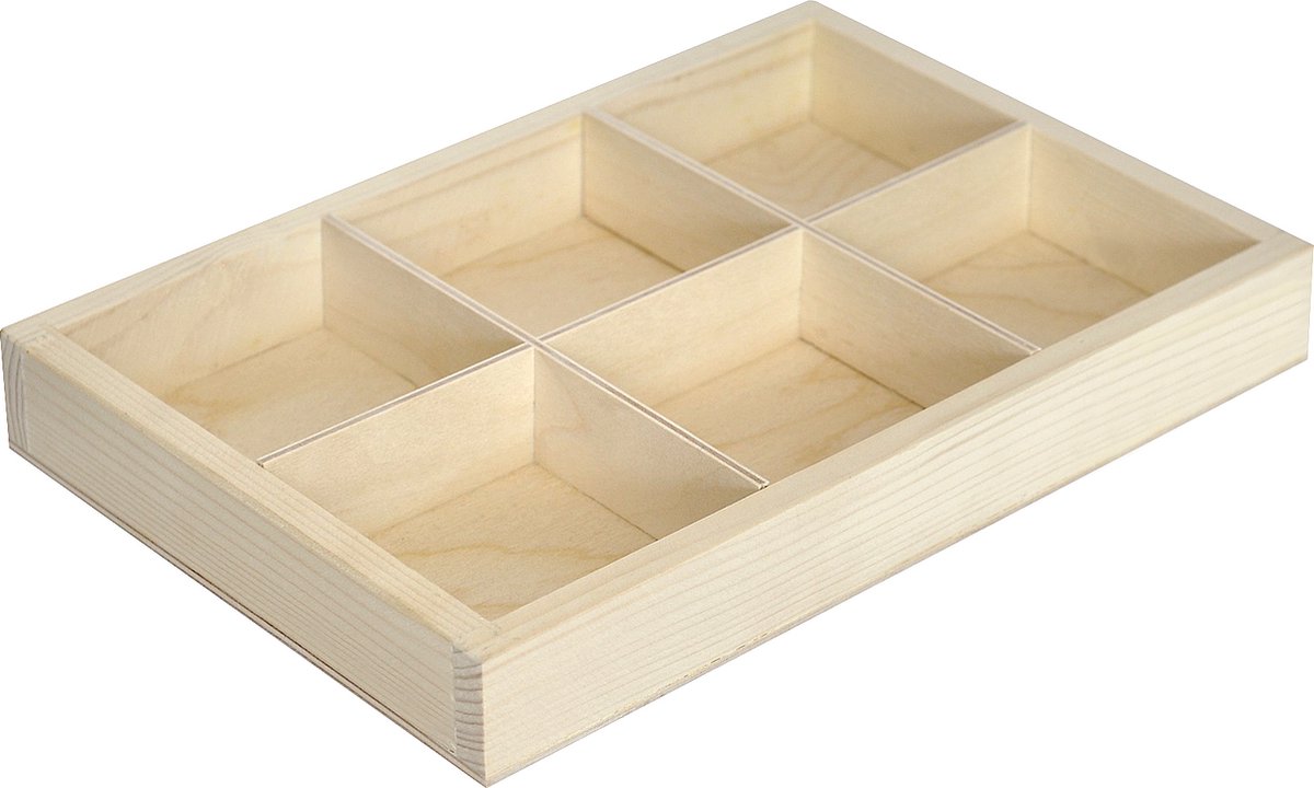 Creative Deco Houten Dienblad | 6 vakken | 27,5 x 18 cm (+/- 0,5cm) | Kerst, Kerstmis Cadeau | Doos, Decoupage, Opslag, Decoratie, Opberger
