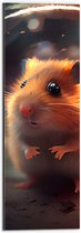 Dibond - Hamster staat voor glazen bol met oranje gloed op zijn vacht - 20x60 cm Foto op Aluminium (Met Ophangsysteem)