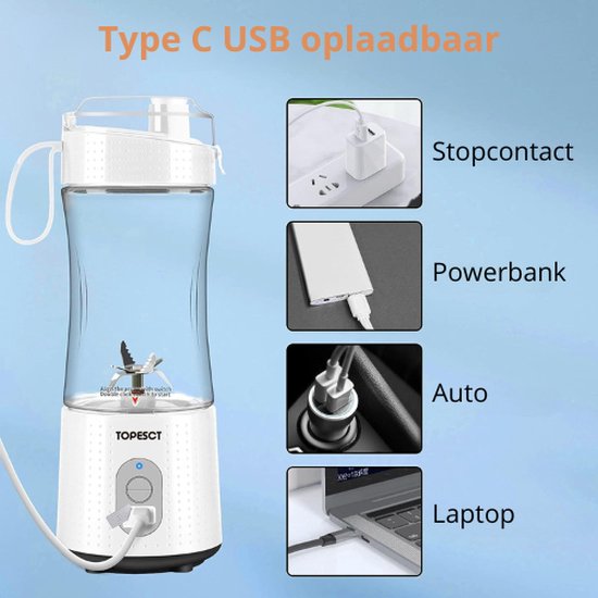 Draagbare blender - Fruitpersmixer - Mini smoothie maker - 380 ML - USB Oplaadbaar Mixer — afbeelding 5
