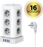 MostEssential Premium 16-Voudige Toren Stekkerdoos - Stekkerdoos met Schakelaar - USB - 4000W - Wit