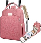 Babyluierrugzak met draagbaar aankleedkussen, multifunctionele waterdichte luiertas met grote capaciteit, babytas voor mama en papa reizen, roze, l