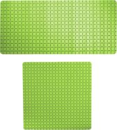 MSV Douche/bad anti-slip matten set badkamer - rubber - 2x stuks - limegroen - 2 formaten