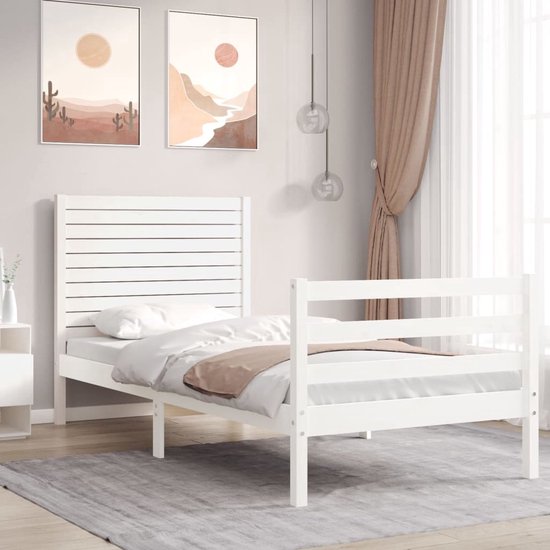 The Living Store Bedframe - Massief Grenenhout - 195.5 x 95.5 x 100 cm - Wit