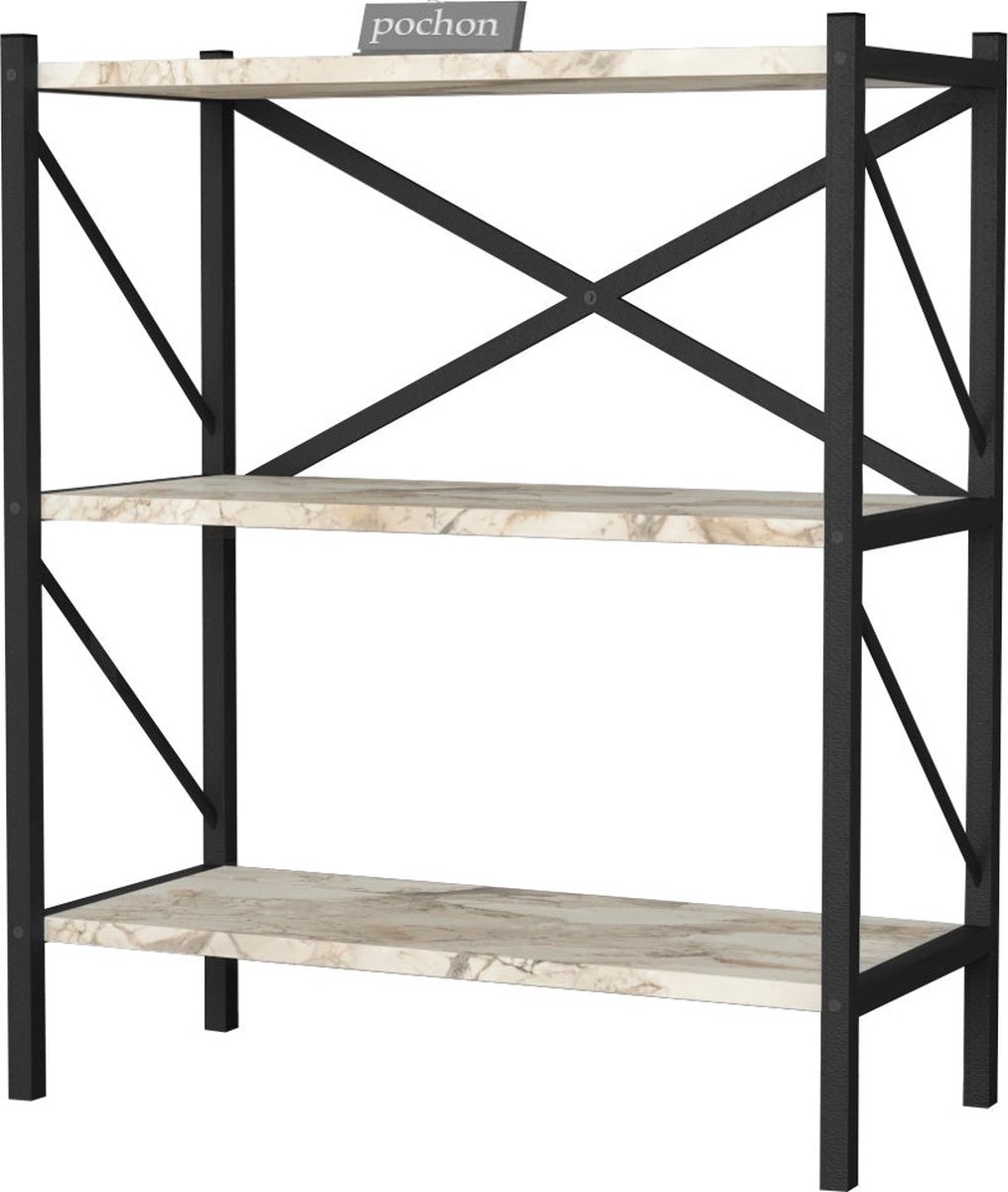Pochon - Boekenkast Hestia - Wit Marmer - 34x66x85 - Boekenrek - Opbergkast - Kast - Vakkenkast