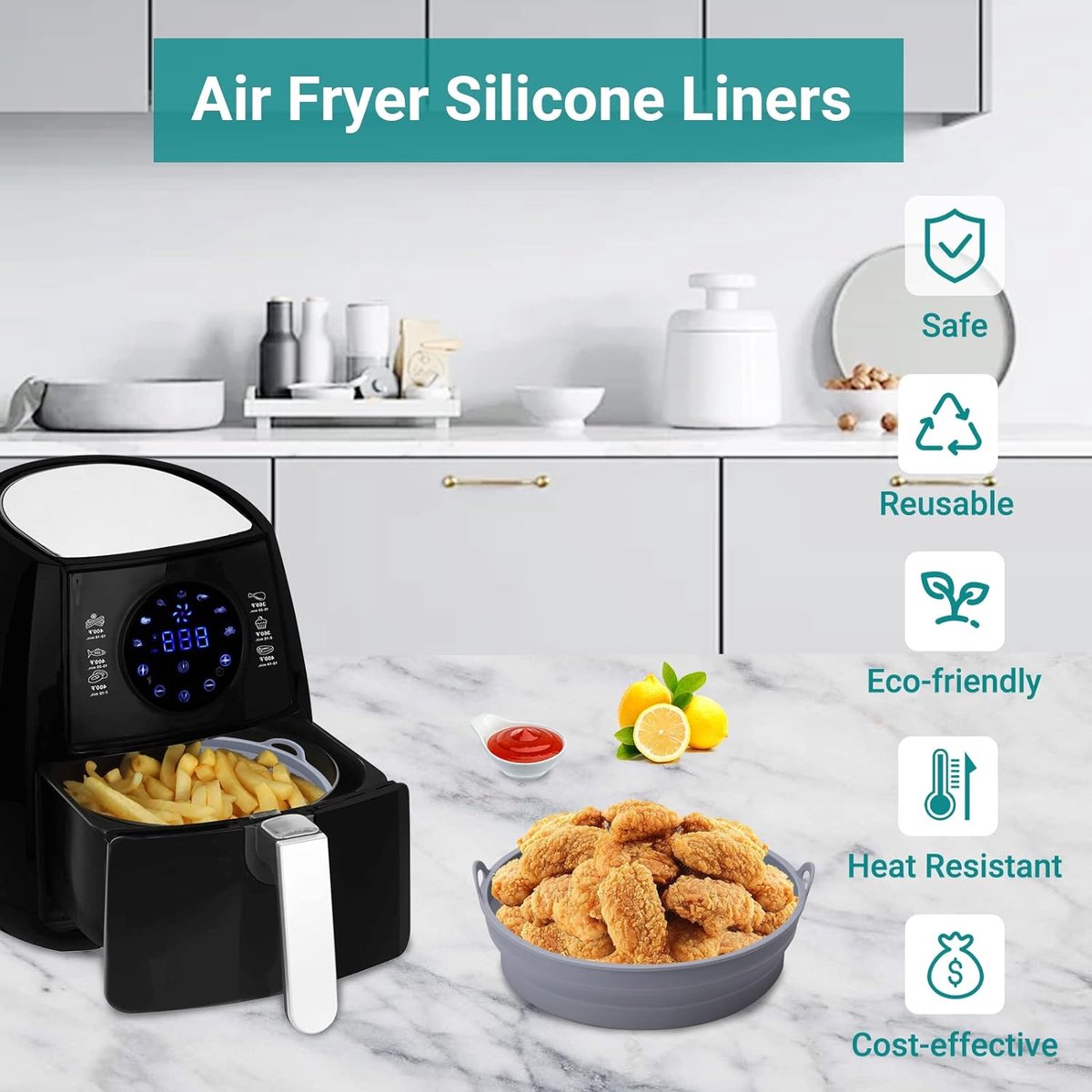 Air Fryer Siliconen Pliable Lot de 2 Air Fryer Silicone Pot Réutilisable  pour Ninja