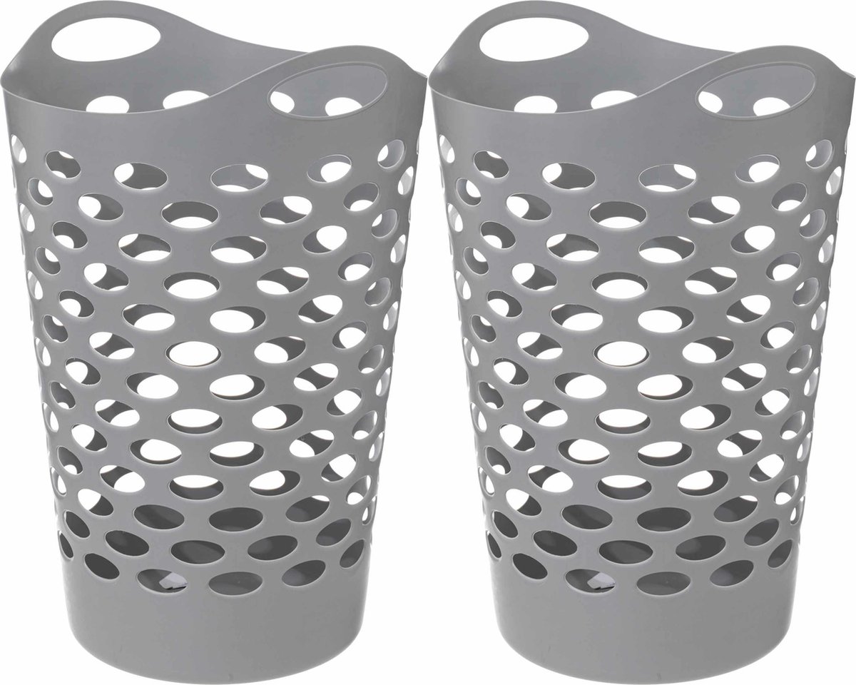 Goedkoopste 5Five Flexibele wasmand/opbergmand - 2x - rond - lichtgrijs - 60 liter - D41 x H66 cm