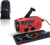 Tbrands - Draagbare noodradio - Powerbank 2000 mAh - Zaklamp - Solar opwindbaar - SOS alarm - USB-C kabel - Inclusief draagzak - Noodpakket - Kunststof - rood