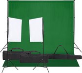 The Living Store Studioverlichtingsset - 2 Softboxen - LED-lampen - Standaard - Achtergrondsets - Groen 300x300 cm