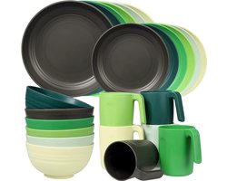 Onbreekbare plastic serviesgoed, 24 stuks lichtgewicht camping servies, magnetron en vaatwasser veilige borden set, kommen, kopjes mokken, service voor 6, geweldig voor kinderen en volwassenen