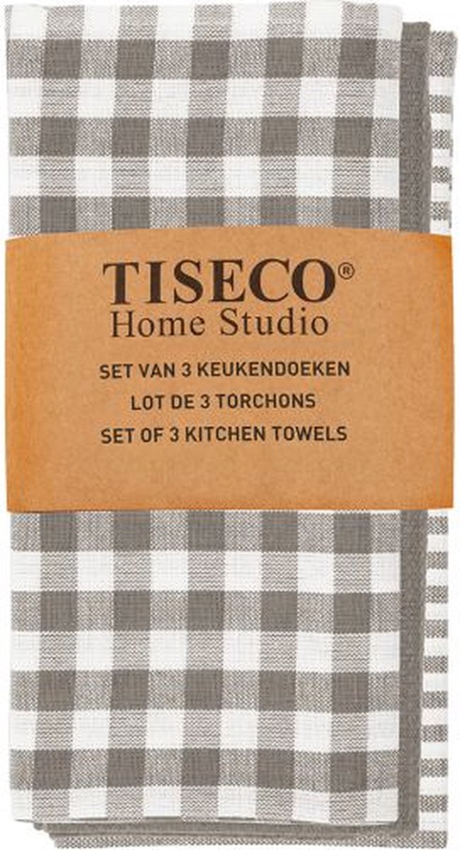 Keukenhanddoek XL-LINES set/3 (stripes/waffle/check), taupe