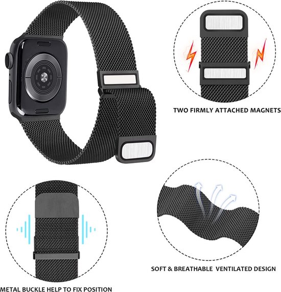 Bracelet milanais By Qubix - Or - Aimant Extra puissant - Convient pour Apple Watch 38 mm - 40 mm - 41 mm
