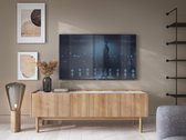 Tv-meubel met 3 deurtjes - Licht naturel en wit marmereffect - SITOLI L 144 cm x H 48 cm x D 37 cm
