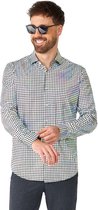 OppoSuits Shirt - Discoballer - Heren Carnaval Overhemd - Glimmend Disco Bal Shirt - Discobal Zilver - Maat: XS