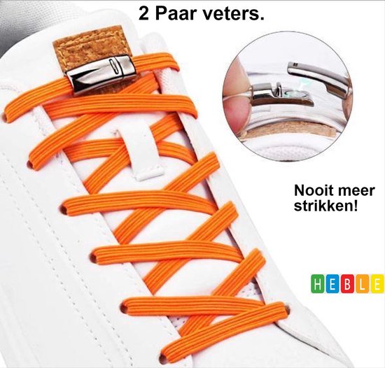 2 paires de lacets magnétiques : No-More-Ties, unisexe, Adultes et Enfants - Oranje - de Heble®