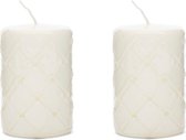 Riviera Maison Stompkaars, ruiten print, 56-60 Branduren - Pillar Candle Padded (ØxH) 7x10 - wit - set van 2 stuks