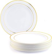 25 Witte Plastic Feestbordjes, Borden met Gouden Rand voor Bruiloften, Verjaardagen, Dopen, Kerstmis (26cm) - Elegant, Stevig en Herbruikbaar