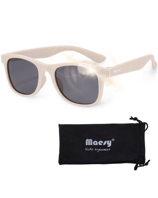 Maesy - lunettes de soleil pour enfants Lino - courbure flexible - protection UV400 polarisée - tout-petits et enfants d'âge préscolaire - garçons et filles - lunettes de soleil pour enfants carrées - beige écru