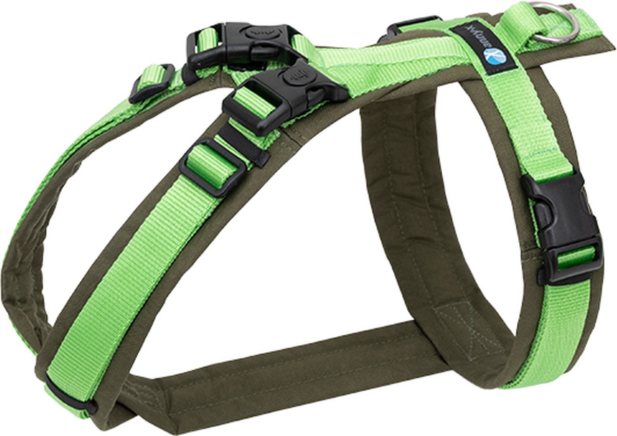 AnnyX Hondentuig Fun Open – Olijfgroen/Lichtgroen – Maat S – Ergonomisch Y-tuigje – Comfortabel, Verstelbaar & Niet over de kop – Voor middelgrote honden
