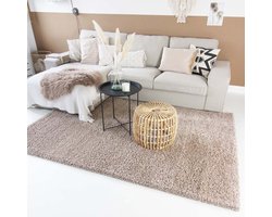 Hoogpolig vloerkleed shaggy Trend effen - beige 140x200 cm
