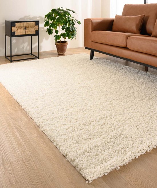 Tapis à poils longs shaggy Trend uni - ivoire 60x110 cm