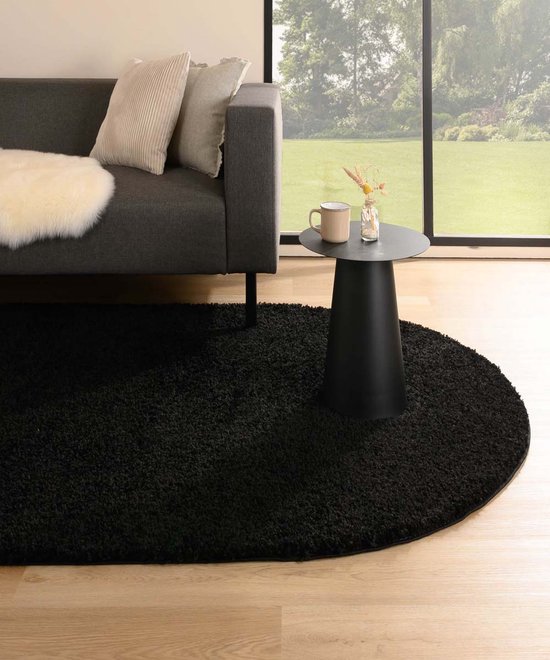 Ovaal hoogpolig vloerkleed shaggy Trend effen - zwart 300x400 cm