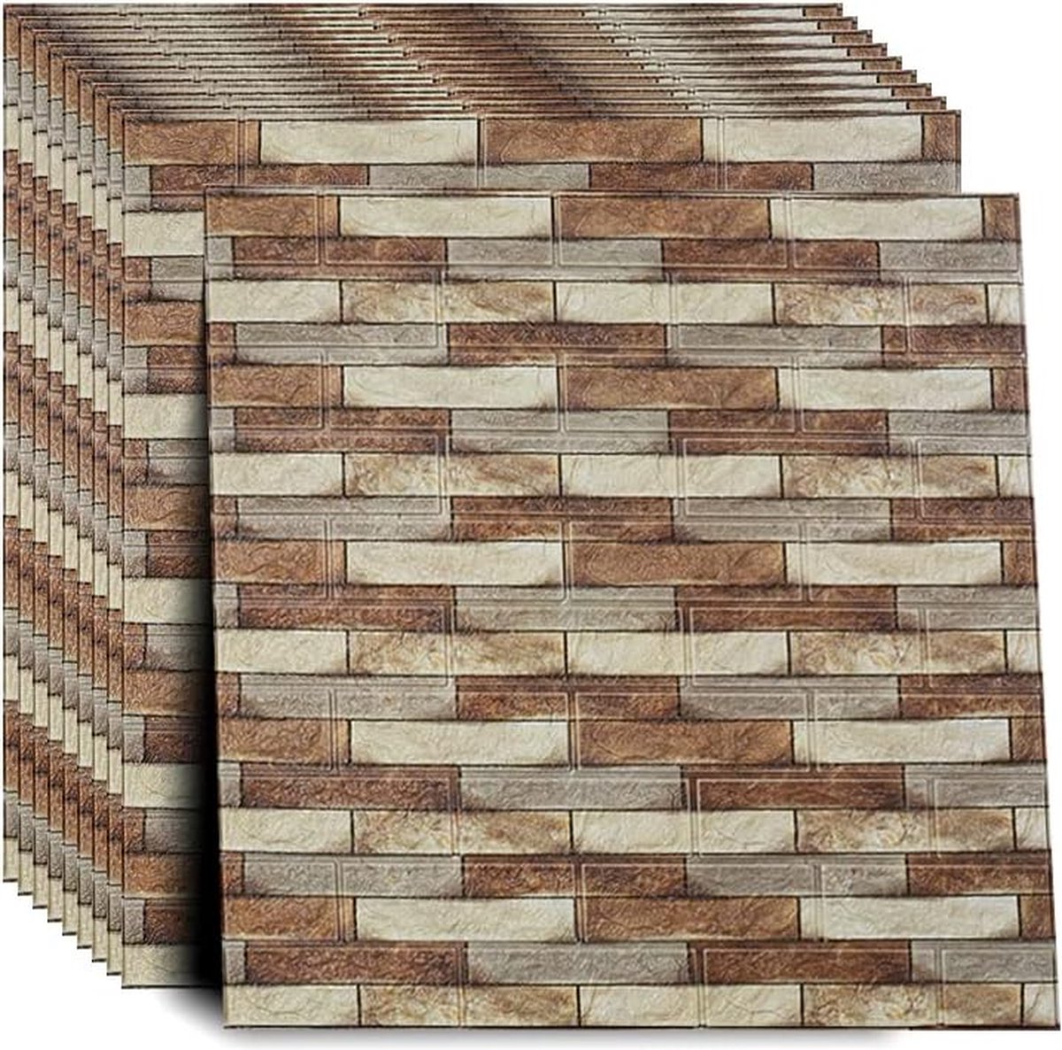 RHP 10 stuks 3D-wandpanelen, waterdicht, baksteenpatroon, modern behang, steenlook, snelle en eenvoudige montage, crème/koffie