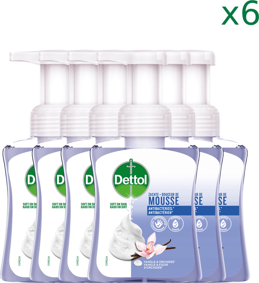 Dettol - Handzeep - Zachte Mousse - Antibacterieel - Orchidee & Vanille - 6  x 250 ml | bol.com