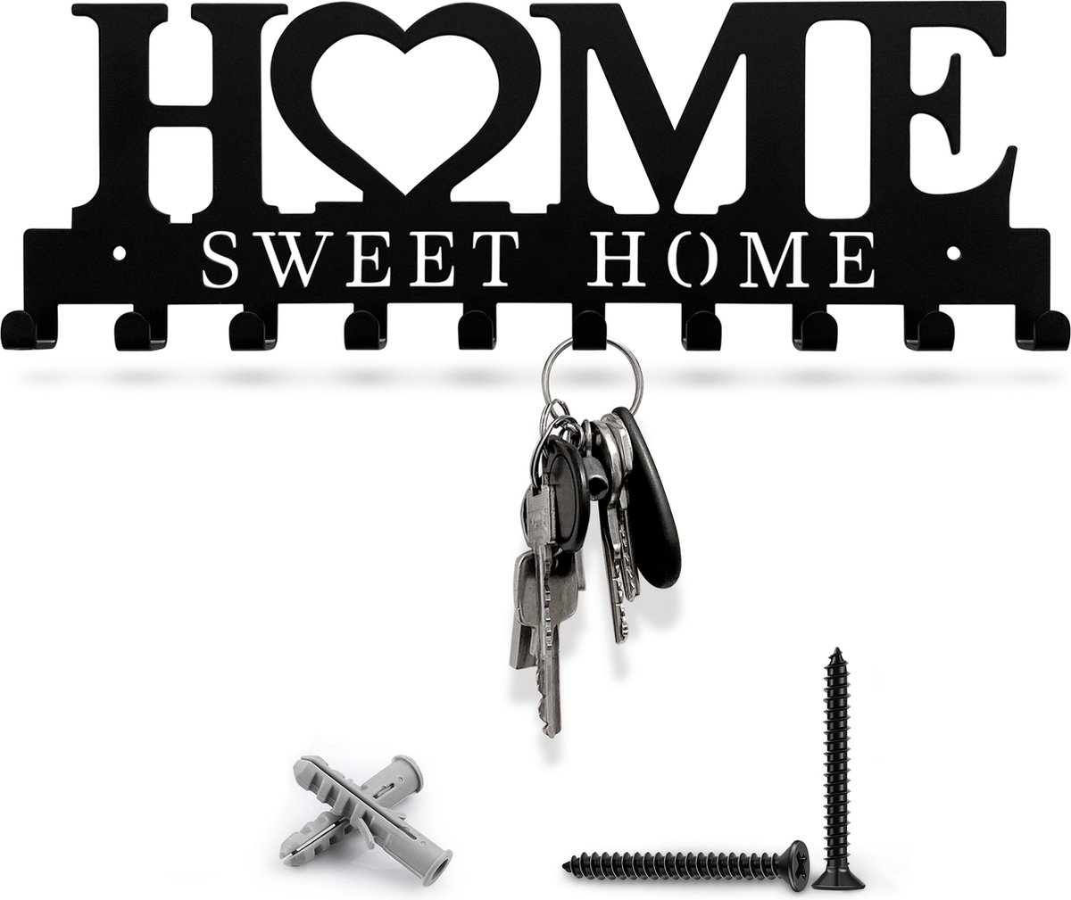 Sleutelrekje – Sleutelhouder – Sleutel Organizer – Key Organizer – Industrieel Design- Home Sweet Home – 1,5 mm Dik – Zwarte Poedercoating