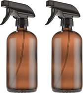 Glazen spuitfles 500ml, lege amberkleurige glazen fles voor planten, kapper met 2-traps BPA-vrije spuitkop