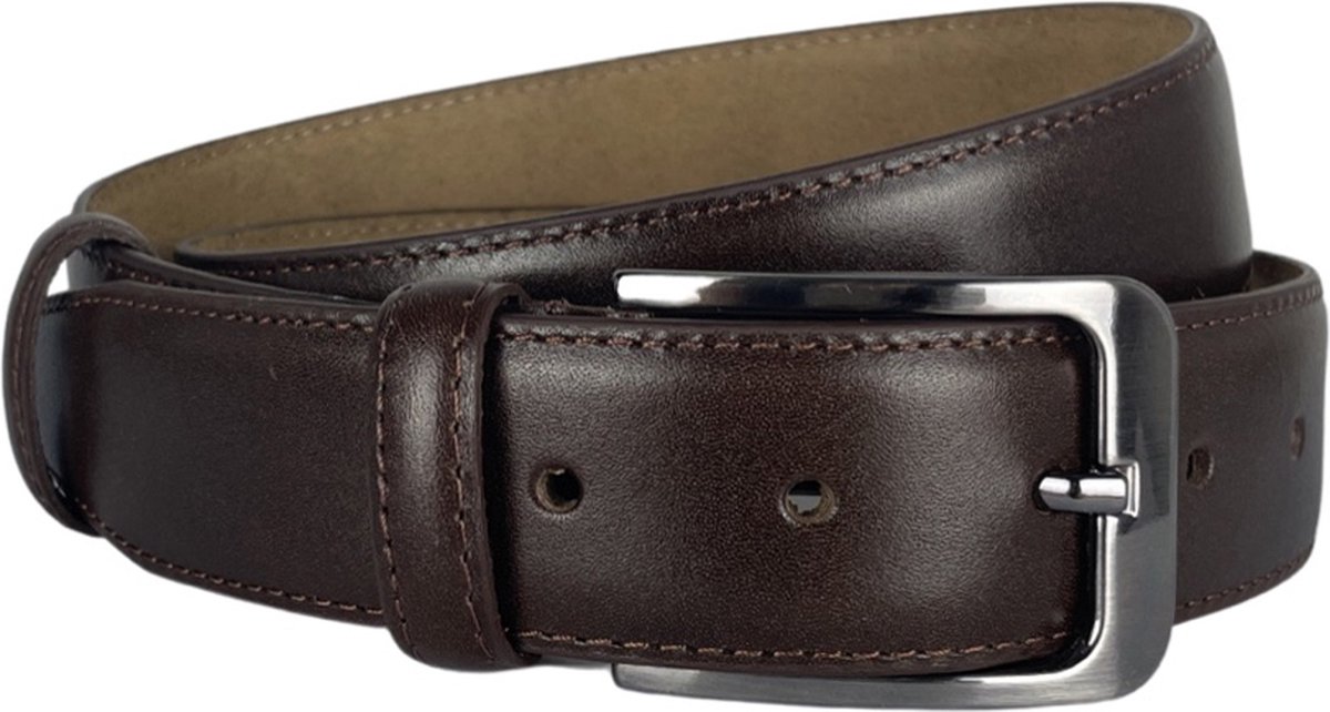 Riem Heren - Donkerbruin - 3.5 cm Breed - Riem Dames - Riem - Bruin Leer - Totale Riem Lengte 135 cm (Taillemaat tot 115 cm)