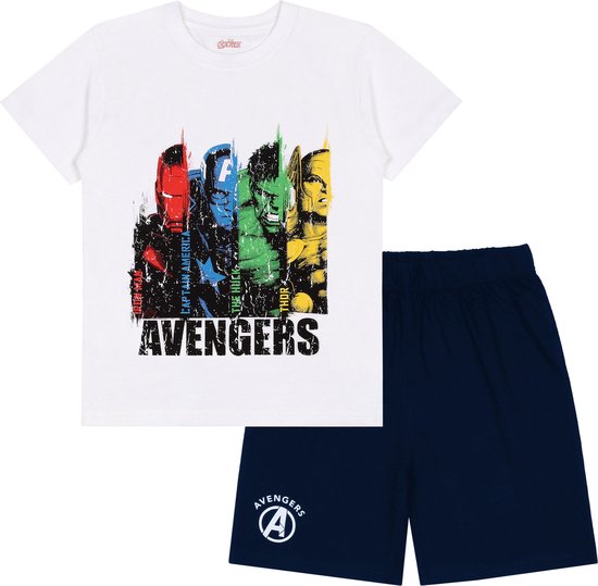Avengers Marvel - Witte en marineblauwe jongenspyjama met korte mouwen, zomerpyjama