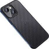 Sulada Carbonshield backcover shockproof met metale rand om case voor iPhone 14 donker blauw