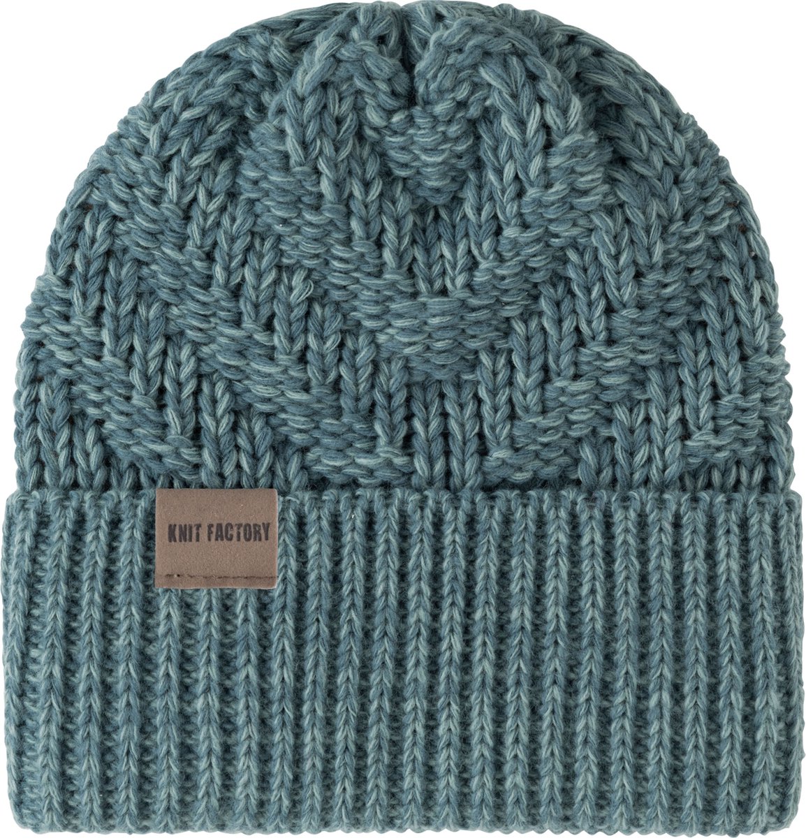 Knit Factory Sally Gebreide Muts Heren & Dames - Beanie hat - Laurel/Stone Green - Grofgebreid - Warme groen gemeleerde Wintermuts - Unisex - One Size