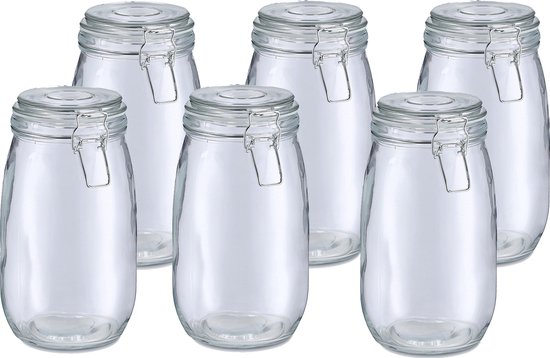 Zeller Voorraadpot/bewaarpot Alfie - 6x - 1.4L - glas - beugelsluiting - D11 x H22 cm