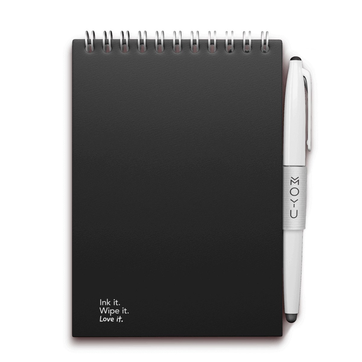 MOYU - Pitch Black Notebook - Uitwisbaar Notitieboek A6 Hardcover - Multifunctionele pagina’s - Inclusief uitwisbare pen, houder en wisdoekje