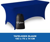 Tafelhoes Blauw - 183 x 75 x 74 cm - voor Klaptafel / Buffettafel / Partytafel / Tuin Tafel / Campingtafel met Opbergzak - Luxe Extra Dikke Stretch Rok – Kras- en Kreukvrije Hoes
