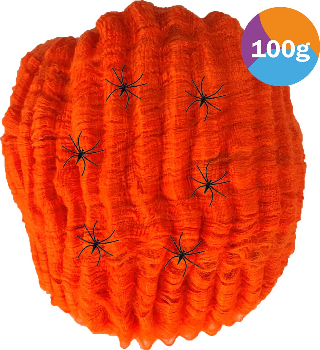 Fjesta© Oranje spinnenweb met 6 spinnen - 100gram