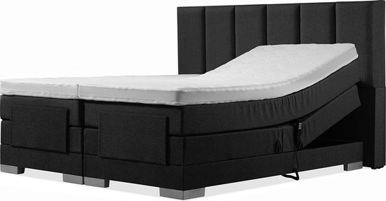 Soft bedden Elektrische Boxspring - 140x200 - Incl. verticaal hoofdbord - Gitzwart met plint