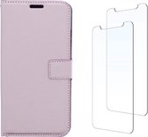 LuxeBass Samsung Galaxy S10 plus hoesje book case + 2 stuks Glas Screenprotector rose goud - telefoonhoes - gsm hoes - telefoonhoesjes - glas scherm - bescherming