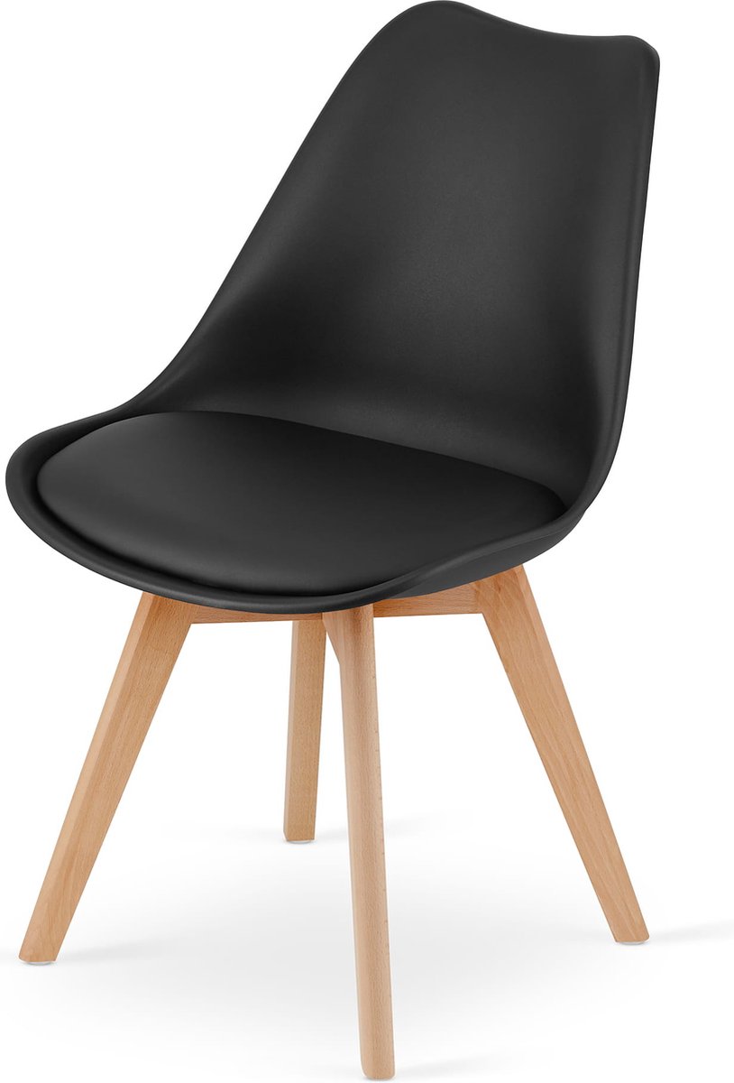 MARK - Eetkamerstoel - eco leer - beuken poten - zwart