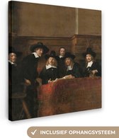 Canvas Schilderij - Rembrandt van Rijn - Oude meester - De Staalmeesters - 50x50 cm - Wanddecoratie - Woonkamer