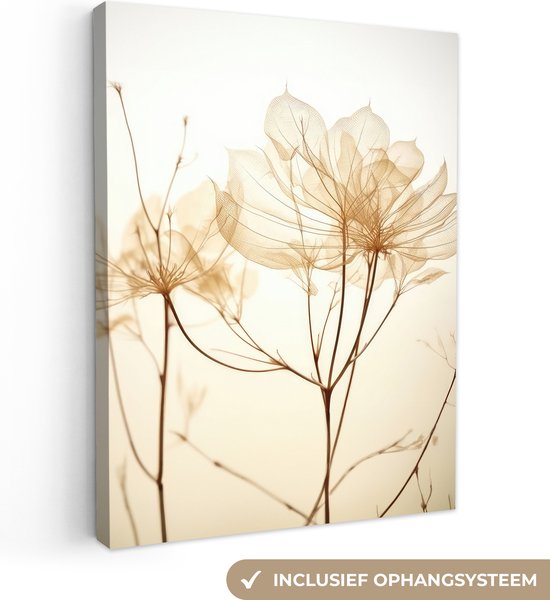 Canvas Schilderij Droogbloemen - Beige - Planten - Wit - 60x80 cm - Wanddecoratie