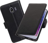 Echt Lederen Hoesje Wallet Case voor Samsung Galaxy J4 (2018) Zwart