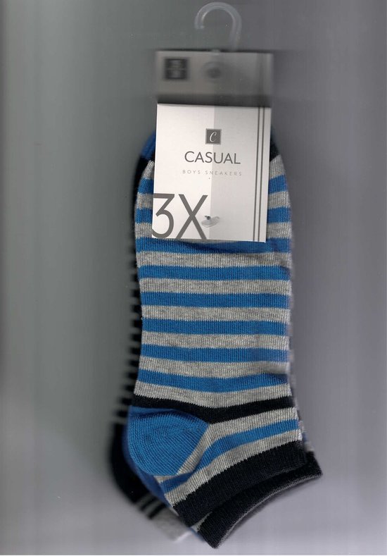 Sneakers sokken voor boys - casual - 6 pack - blauw/grijs - maat 35/38 - HQ - voor langdurige gebruik