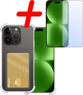 Hoes Geschikt voor iPhone 15 Pro Hoesje Shock Proof Case Hoes Met Screenprotector - Hoesje Geschikt voor iPhone 15 Pro Hoes Cover Shockproof - Transparant