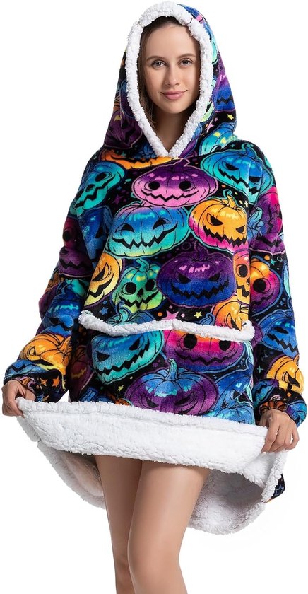 Foto: Hoodiedeken sherpa extra grote fleecehoodie ochtendjas comfort badjas voor dames en heren wollig winter deken fleece dekentje hoodie blanket