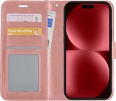 Hoes Geschikt voor iPhone 15 Plus Hoesje Book Case Hoes Flip Cover Wallet Bookcase - Rosé goud