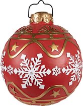 HAES DECO - Decoratie Kerstbal met LED - 3xAAA - Formaat Ø 31x33 cm - Kleur Rood - Materiaal Polyresin - Kerstversiering, Kerstdecoratie, Decoratie Hanger, Kerstboomversiering